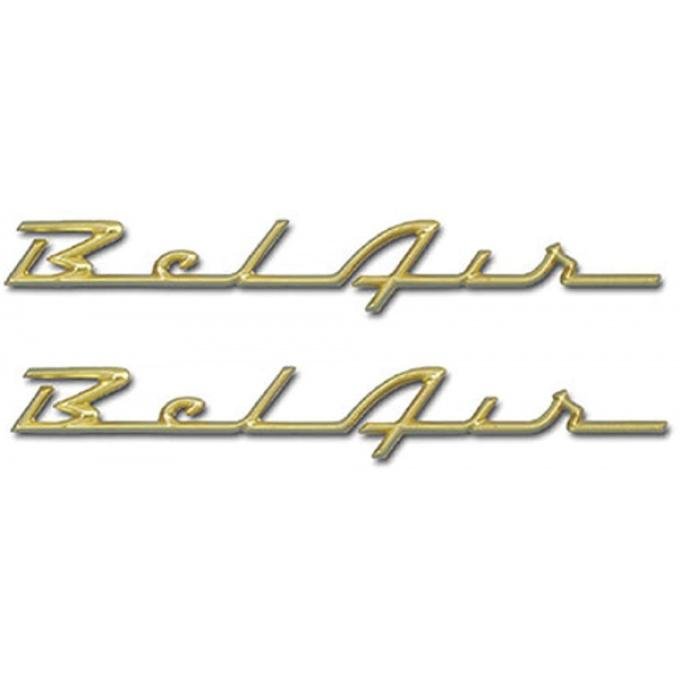 Chevy Rear Quarter Panel Scripts, Bel Air, Show Correct, Bronze Gold, 1957