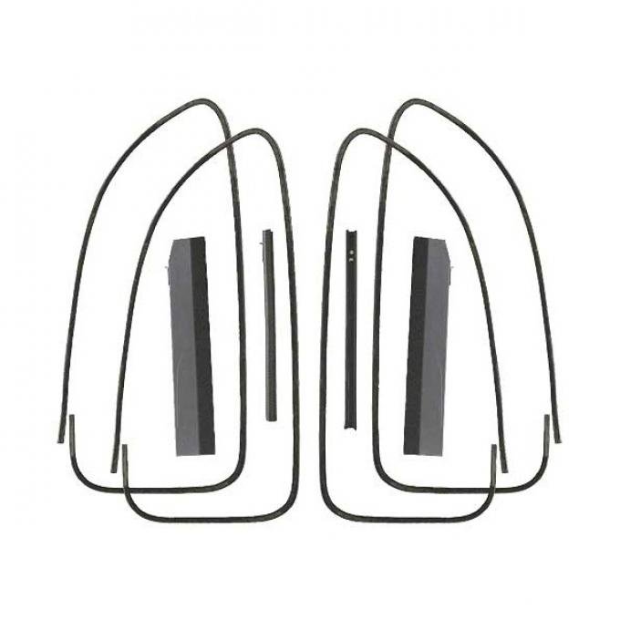 Front Window Channel Kit - Center Mount Handle - Ford 5 Window Coupe & Fordor With Felt Strip On Garnish Mouldings & Doors