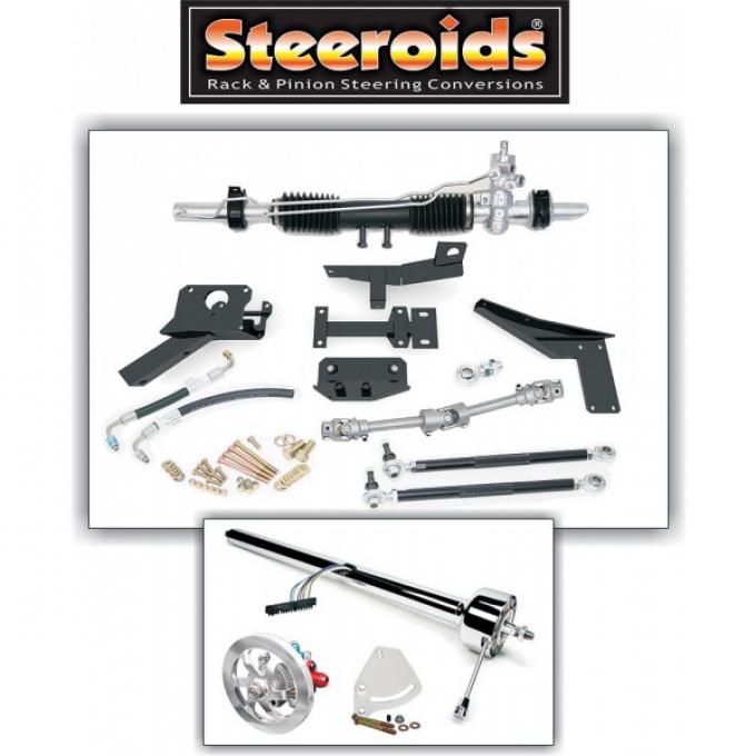 Corvette Rack & Pinion Conversion Kit, Steeroids, With Power Steering, Chrome Column, 1958-1962