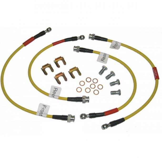 Corvette Brake Hose Set, Braided Stainless Steel, Yellow, 2005-2013