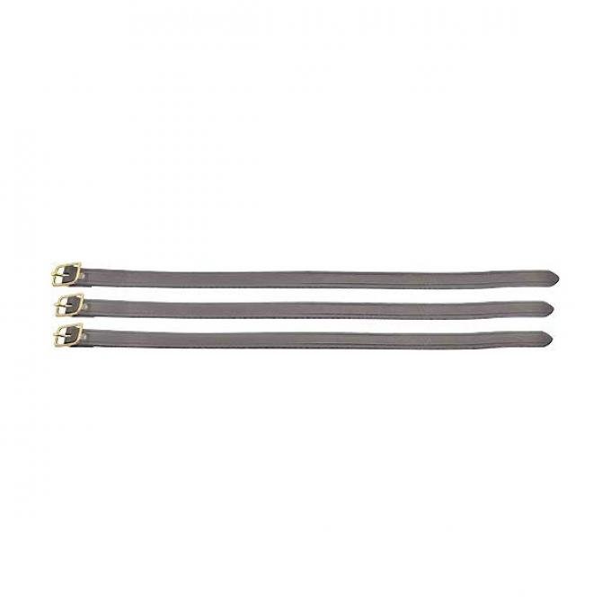 Model T Ford Spare Tire Leather Straps - Black With Brass Buckles - 3/4 Wide X 19-1/2 Long