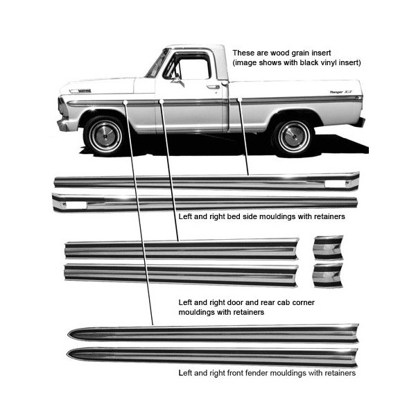 Ford Pickup Truck Body Side Moulding Kit 35/8 Wide With Wood Grain