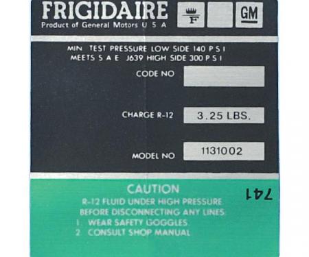 Corvette Decal, Air Conditioning Compressor Frigidaire, 1972-1973