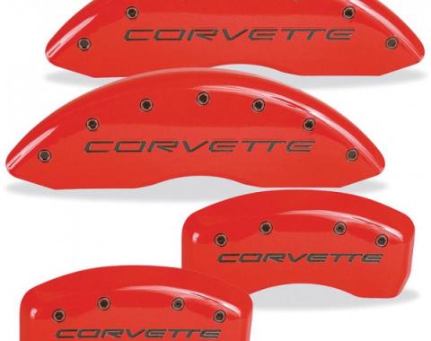 Corvette Red With Black Script Caliper Cover Set, 1997-2004