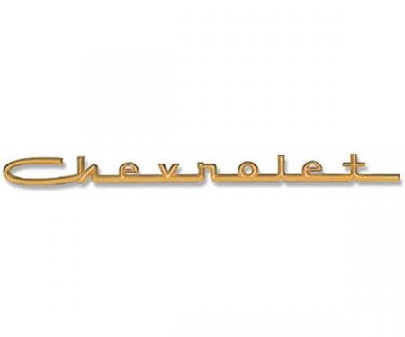 Chevy Hood Or Trunk Script, Chevrolet, Gold, 13, For V8 Bel Air, Show Quality, 1957
