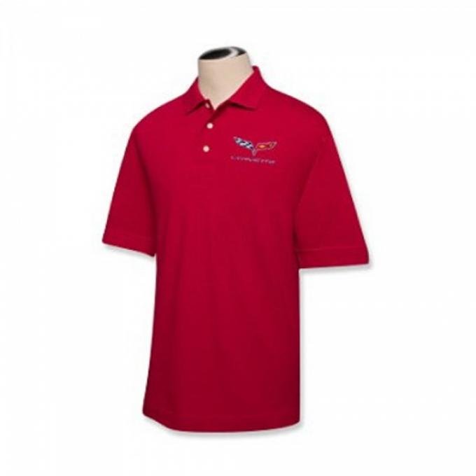 Corvette C1 1953-1962 Custom Embroidered Men's Pima Cotton Polo, Red, S-4XL