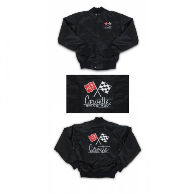 Corvette Satin Jacket, With C2 1966 Logo, Black