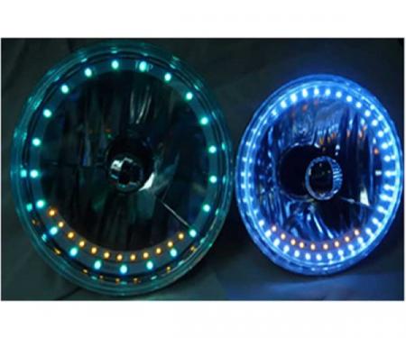 Camaro Headlight, 7 Inch Round White Diamond With Multi-Color LED Halo And Turn Signals, 1967-1981