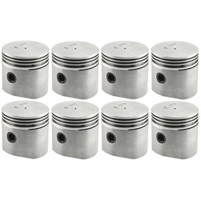 Piston Set With Fitted Pins - Ford Flathead V8 85 HP - Aluminum - 3 Ring Type - 3-1/16 Bore - Choose Your Size