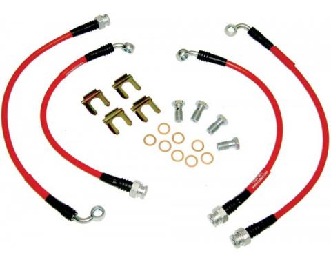 Corvette Brake Line Kit, Braided Stainless Steel, Red, 1994-1996