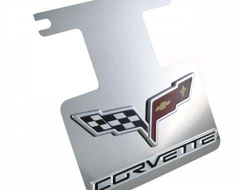 Corvette Factory Exhaust Enhancer Plate, Stainless Steel, With Crossed-Flags Logo & Word, 2005-2013