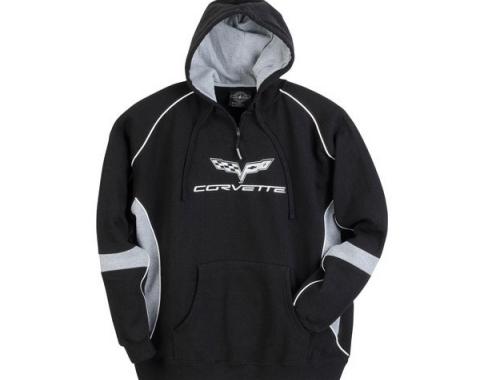 Corvette C6 Hooded Sweatshirt, Pull-Over, Black/Gray