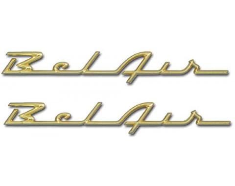 Chevy Rear Quarter Panel Scripts, Bel Air, Show Correct, Bronze Gold, 1957