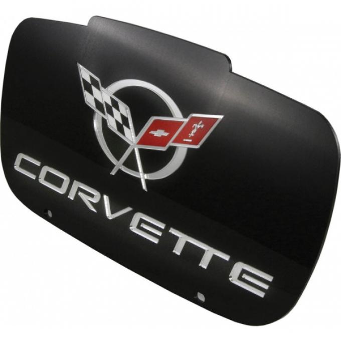 Corvette Contoured Front License Plate, Acrylic, With Corvette Word & C5 Logo, 1997-2004