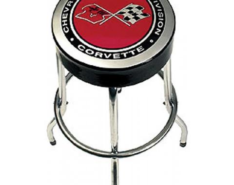 Corvette Smaller Garage/Work Shop Size Stool, 24", With Crossed-Flags Logo