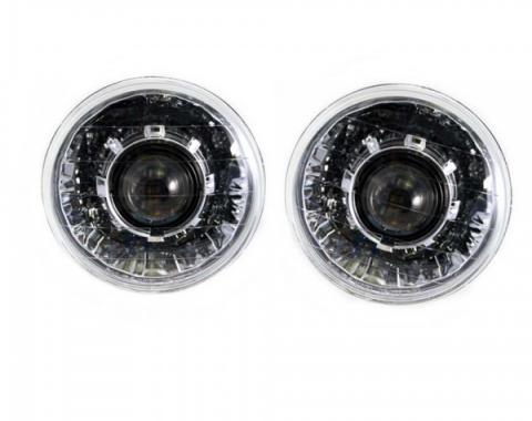 Nova - 7 Inch Round Projector Headlights With 64mm Projector, Chrome, 1962-1979