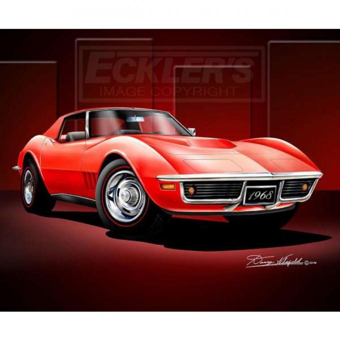 Corvette Fine Art Print By Danny Whitfield, 14x18, StingrayCoupe, Monza Red, 1971