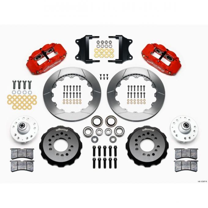 Chevy Wilwood Front Disc Brake Kit, Drop Spindle, Red Powder Coat Caliper, GT Slotted Rotor,12.88", Forged Superlite 6R Big Brake Series 55-57
