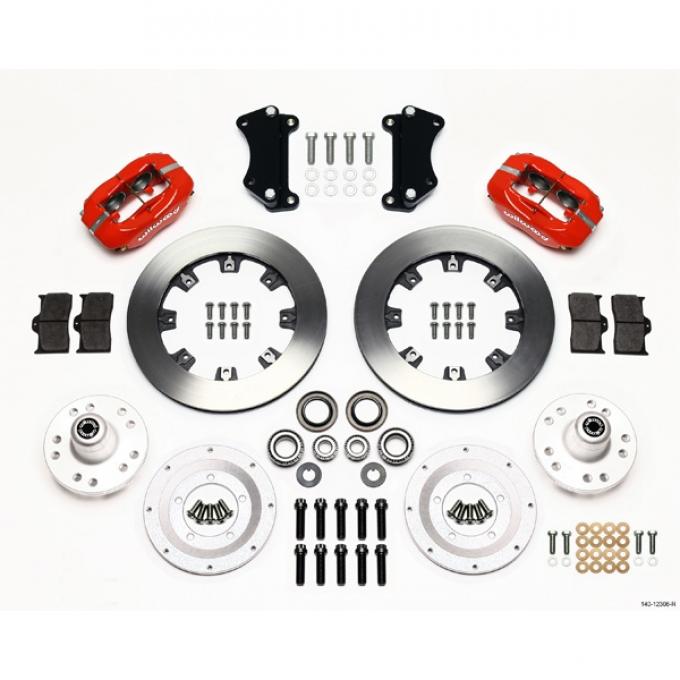 Chevy Wilwood Front Disc Brake Kit, Drop Spindle, Red Powder Coat Caliper, Plain Face Rotor,12.19", Forged Dynalite Big Brake Series 55-57