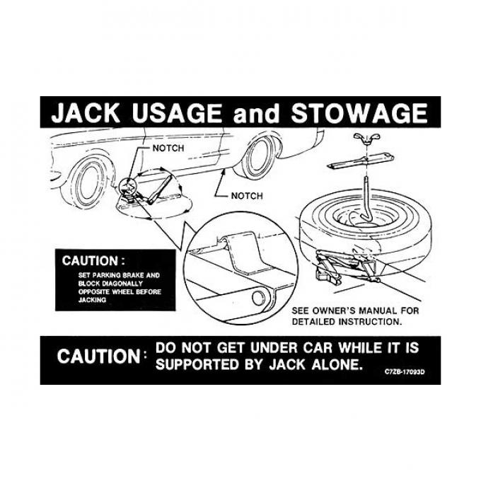 Ford Mustang Decal - Jack Instruction - From Early 1967