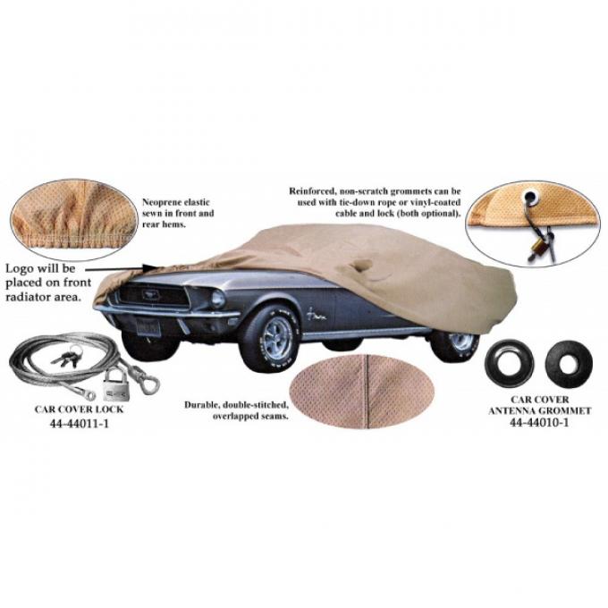 Car Cover, Tan Flannel, With Logo, Hardtop and Convertible,1964-1968, With Left Mirror Pocket