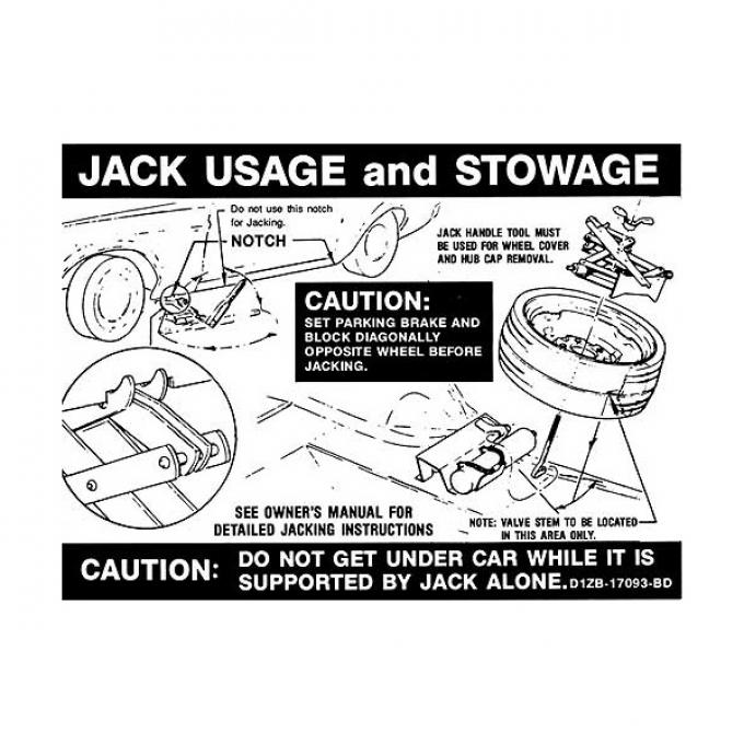 Ford Mustang Decal - Jack Instruction - Boss 351 Space Saver Spare