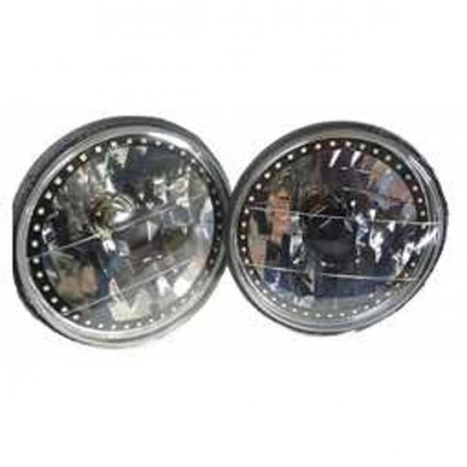 Camaro Headlight, 7 Inch Round Blackout With Single Color White LED Halo, 1967-1981