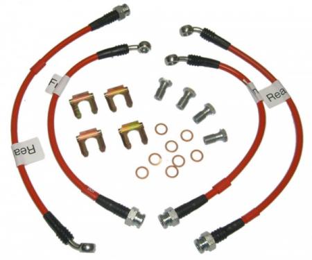 Corvette Brake Hose Set, Braided Stainless Steel, Red, 1984-1987