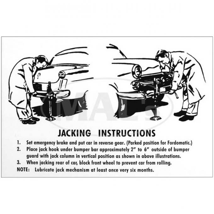 Jack Decal - Jack Instruction Tag - Ford