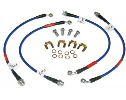 Corvette Brake Hose Set, Braided Stainless Steel, Blue, 1997-2004