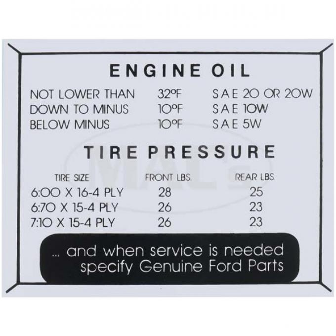 Tire Pressure Decal - Ford