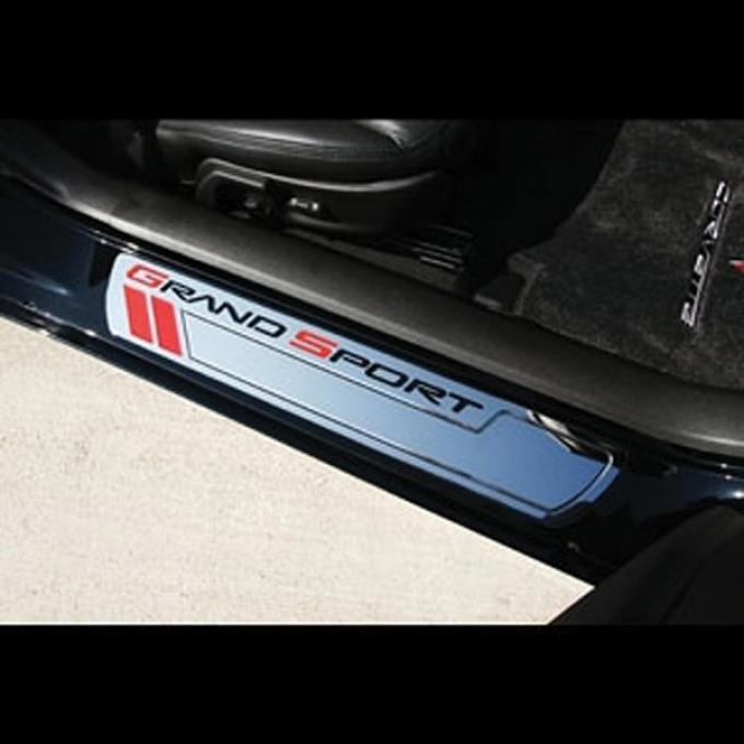 Corvette Sill Plates, Grand Sport Logo, Chrome, Billet Aluminum, 2010-2013