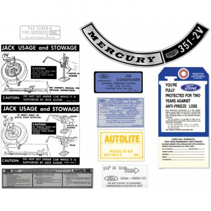 Decal Kit, All Except Convertible, 351-2V, With AC, Montego, 1971