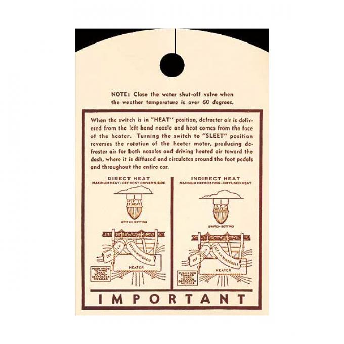 Manifold Heater Instruction Tag - Ford Truck
