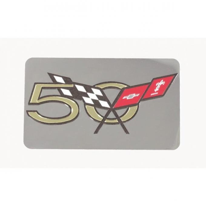 Corvette Exhaust Plate, 50th Emblem Stainless Steel, 2003