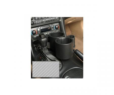 Corvette Two-Drink Holder/Cell Phone Holder, Console, Carbon Fiber Gray Vinyl, Plug & Chug, 1997-2004