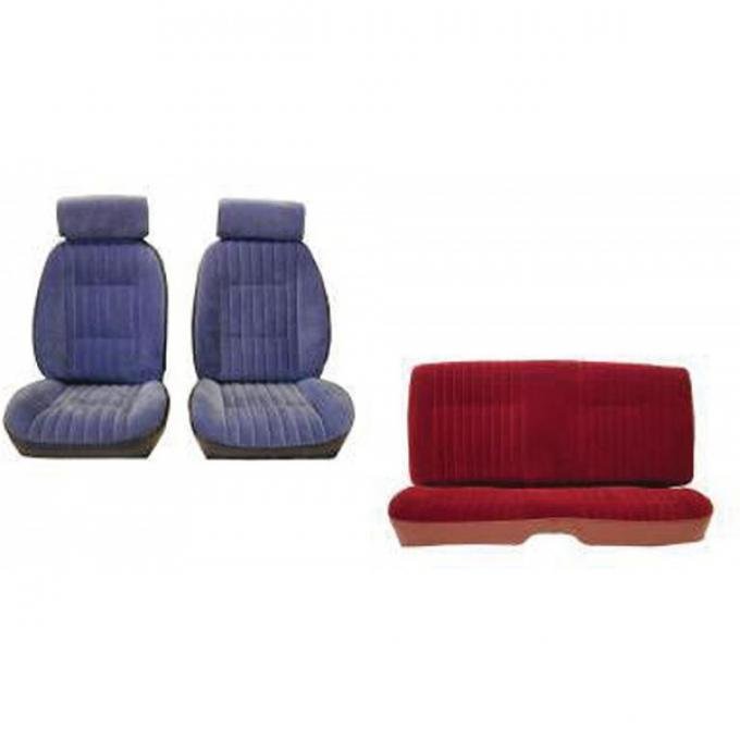 Malibu Front European Reclining Buckets With Headrest and Rear Bench Seat Set In Madrid Grain Vinyl And Velour Inserts,1982