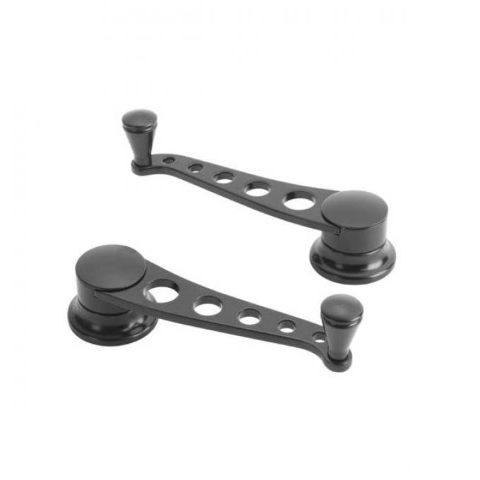 Window Crank Handles, Lokar Lakester Midnight Steel, Pair, GM 1955-1957