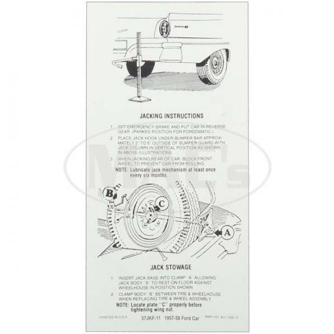 Jack Instruction Decal, 57-58 Ford Passenger