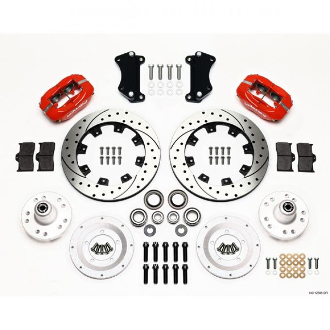 Chevy Wilwood Front Disc Brake Kit, Drop Spindle, Red Powder Coat Caliper, SRP Rotor,12.19", Forged Dynalite Big Brake Series 55-57