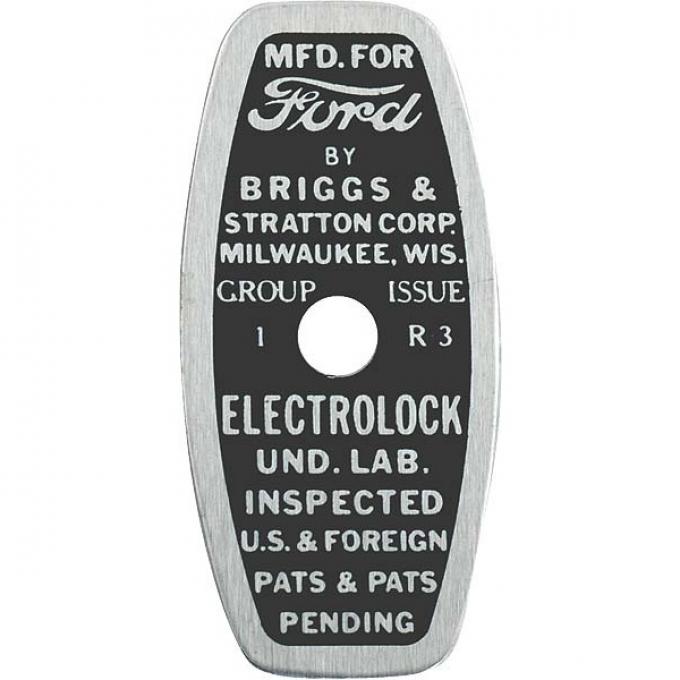 Model A Ford Ignition Switch Cable Data Plate - Briggs & Stratton - Barrel-Shaped