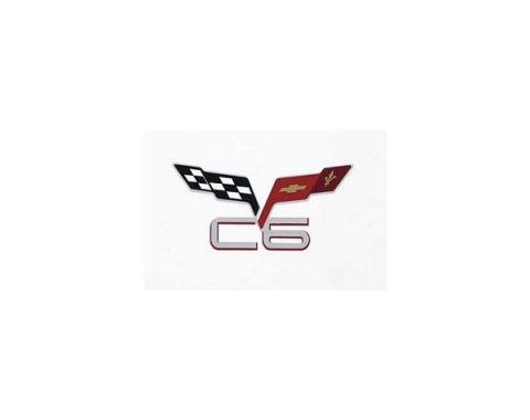 Corvette C6 & Crossed-Flags Decal, 3" Wide x 1-1/2" High, 2005-2013