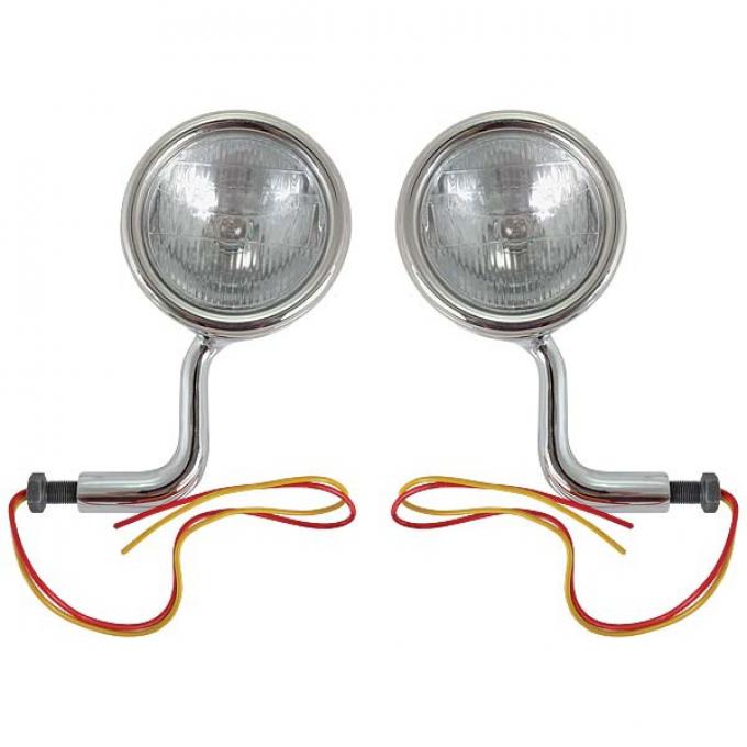 Model A Ford Cowl Lamps - Stainless Steel - Turn Signals Installed