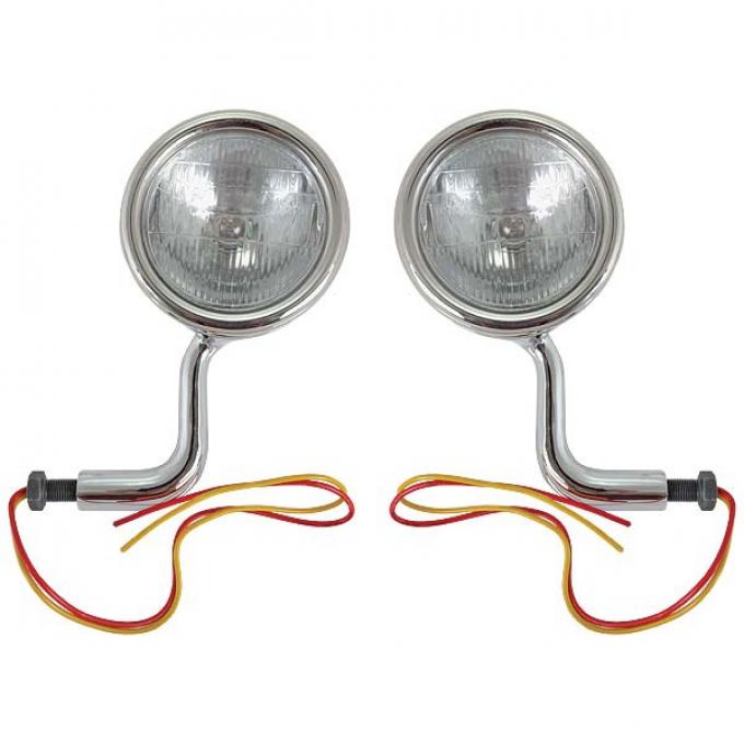 Model A Ford Cowl Lamps - Stainless Steel - Turn Signals Installed
