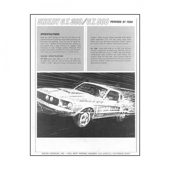 Ford Mustang Sales Specification Sheet - Shelby GT350 Or Shelby GT500