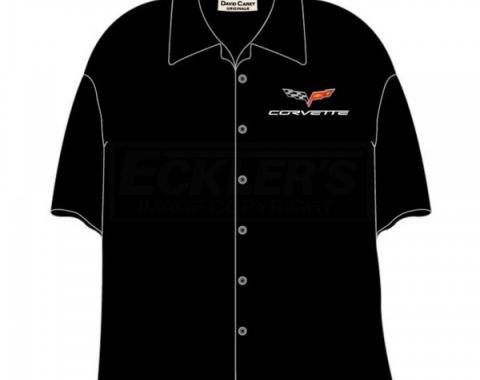 Corvette Camp Shirt, David Carey Design, C6 Logo, Black