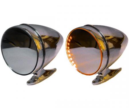 Mustang Amber LED Turn Signal Side Mirrors, Shelby Sport-Style With Short Bases, 1964-1966