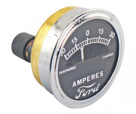 Model T Ford Ammeter - Black Face - Chrome Rim - 30-30 - Ford Script - For High Output Generators Or Alternators