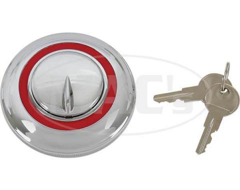 Ford Pickup Truck Locking Gas Cap - Chrome With Red Border - For 1-1/2 Filler Neck