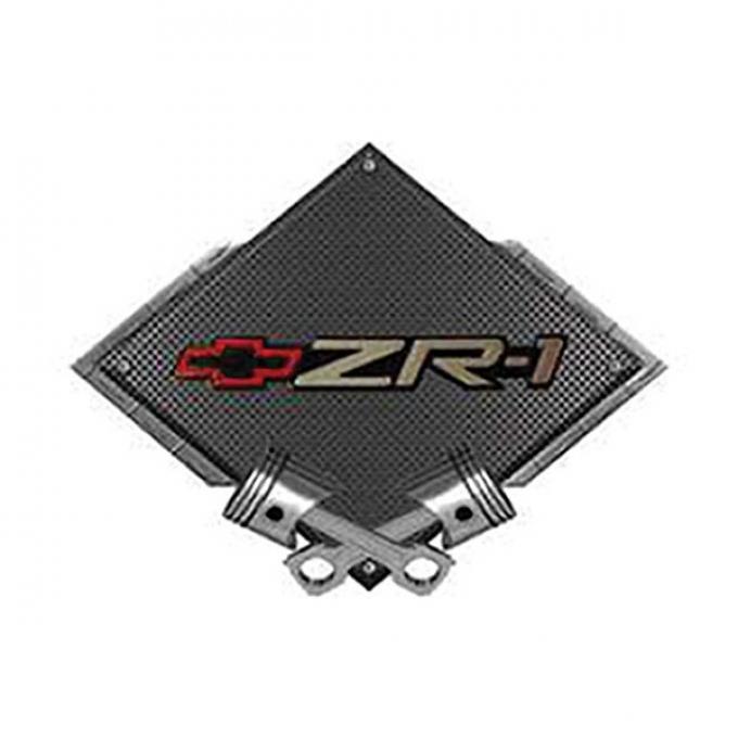 Corvette ZR1 Emblem Metal Sign, Black Carbon Fiber, CrossedPistons, 25" X 19"